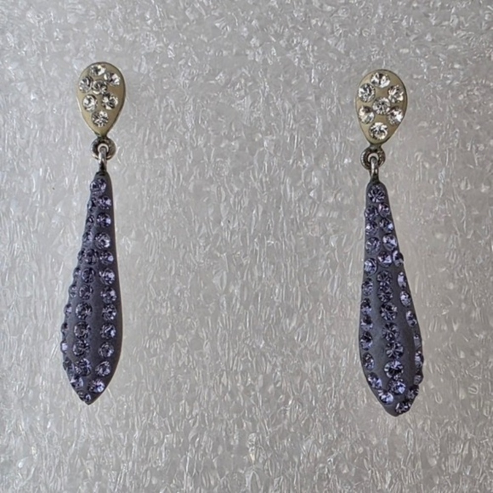 925 Sterling Silver Drop Earrings OS Purple Lavender Crystal Pave Sparkle Glam